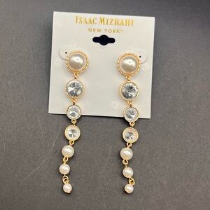 Isaac Mizrahi New York faux Pearl & Crystal Long Dangle Earrings